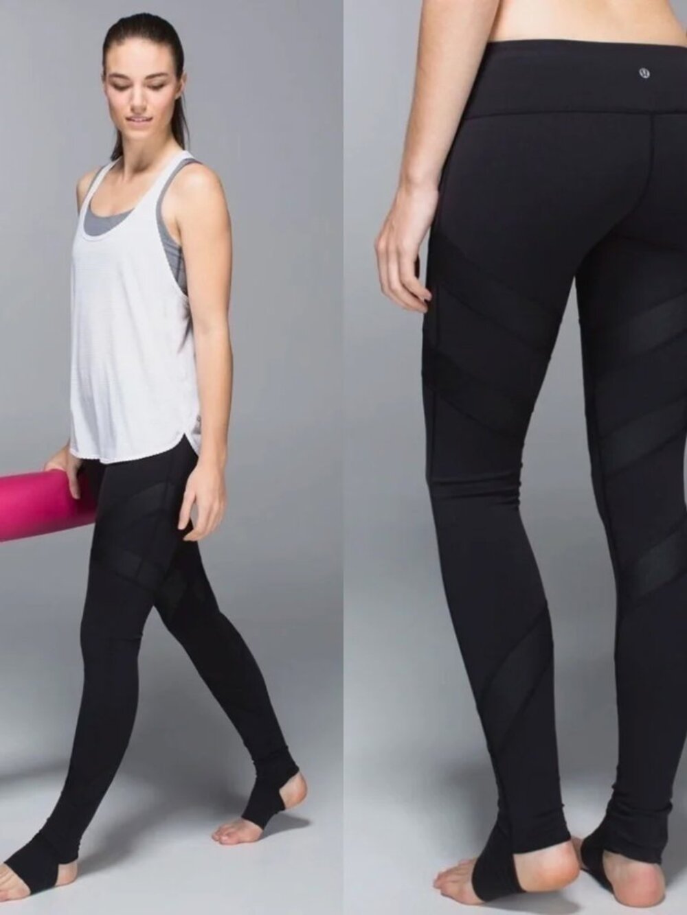 Lululemon Tech Mesh Stirrup Yoga Leggings Black Size 4 Asia Fit High Rise